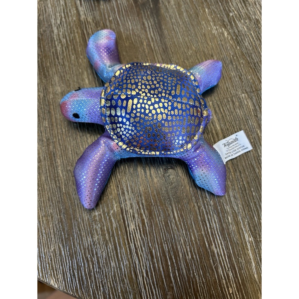 Toysmith 10" Weighted Sea Turtle Plush Blue Purple Gold Metallic Sensory Toy